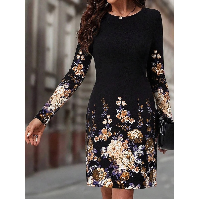 Women's Maxi Dress Sweatshirt Dress Winter Dress Corset Dress Sheath Dress Elegant Stylish Vacation Party Street Regular Fit Floral Long Sleeve Crew Neck Pink Blue Orange Summer Fall Winter