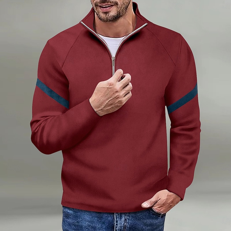 Men's Sweatshirt Quarter Zip Sweatshirt Black Red Navy Blue Blue Orange Half Zip Color Block Sports & Outdoor Daily Holiday Polyester Streetwear Basic Casual Spring &  Fall Clothing Apparel Hoodies4