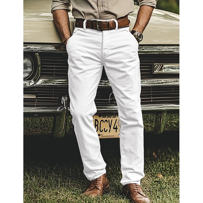 Men's Trousers Chinos Chino Pants Casual Pants Buttons Front Pocket Plain Comfort Soft Business Daily Going out Fashion Streetwear Black White Micro-elastic2