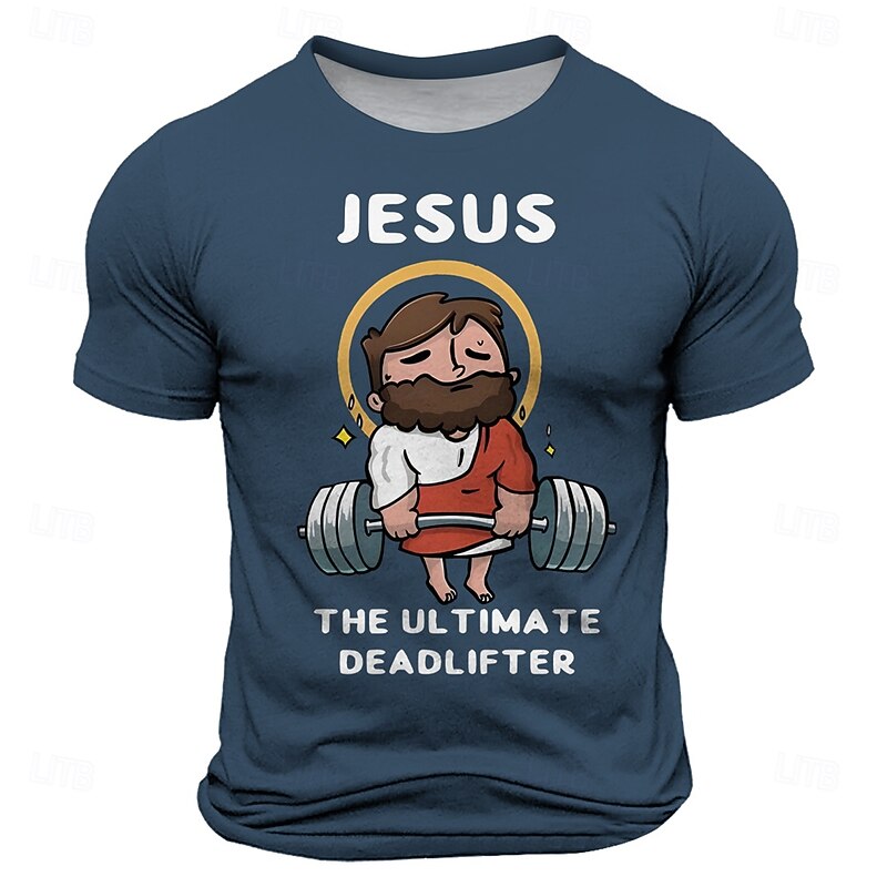Men's Funny Jesus Christian T Shirt Short Sleeve T shirt 3D Print Crew Neck Shirt Retro Vintage Casual Street Style Sports Outdoor Holiday Going out Lake Blue Black White Spring & Summer Clothing2
