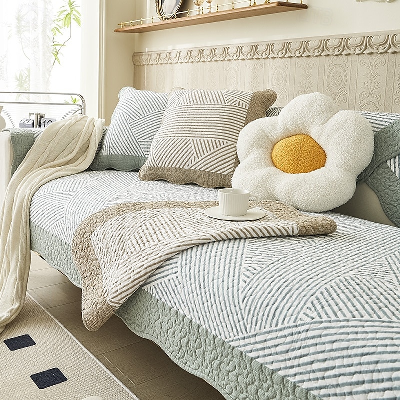 Cotton Quilted Sofa Cover Boho Geometric Pattern Sectional Couch Covers Non Slip Sofa Slipcover Furniture Protector for Dogs Pet4