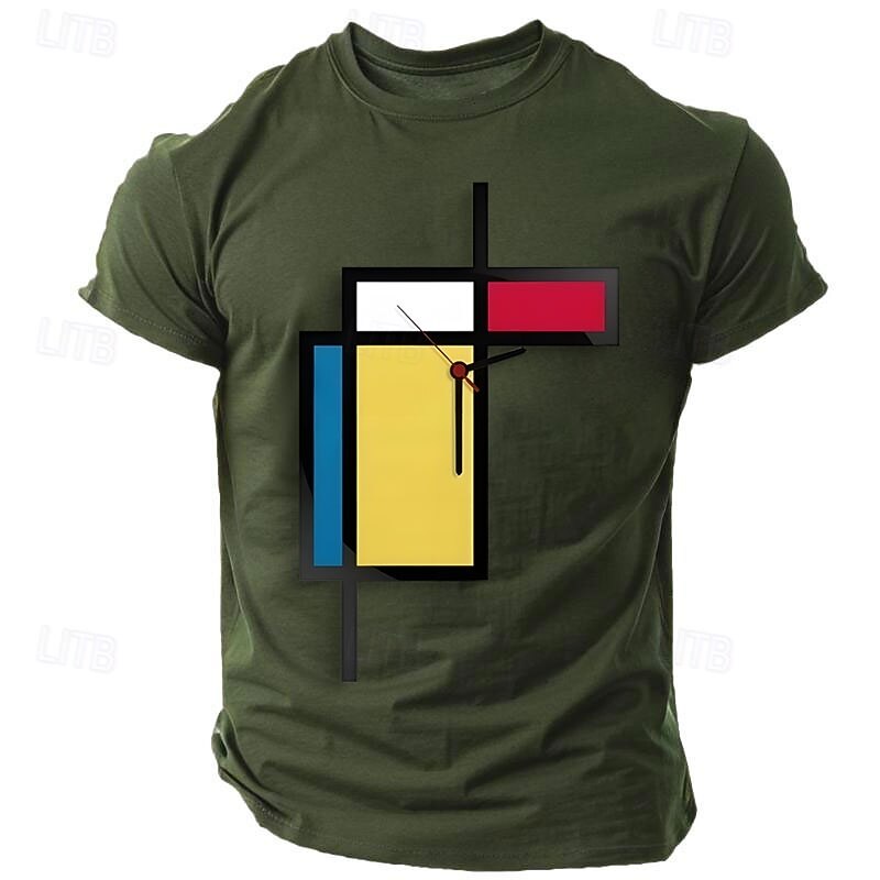 Men's Geometric Funny T Shirt Short Sleeve T shirt 3D Print Crew Neck Shirt Retro Vintage Casual Street Style Sports Outdoor Holiday Going out White Blue Green Spring & Summer Clothing Apparel S M L4