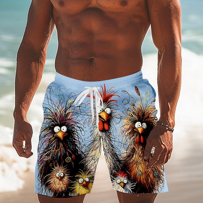 Men's Animal Chick Board Shorts Swimming Trunks Shorts Mid Waist Fashion Streetwear Designer Casual Daily Holiday Drawstring Pocket Elastic Waist Designer Clothing Apparel3