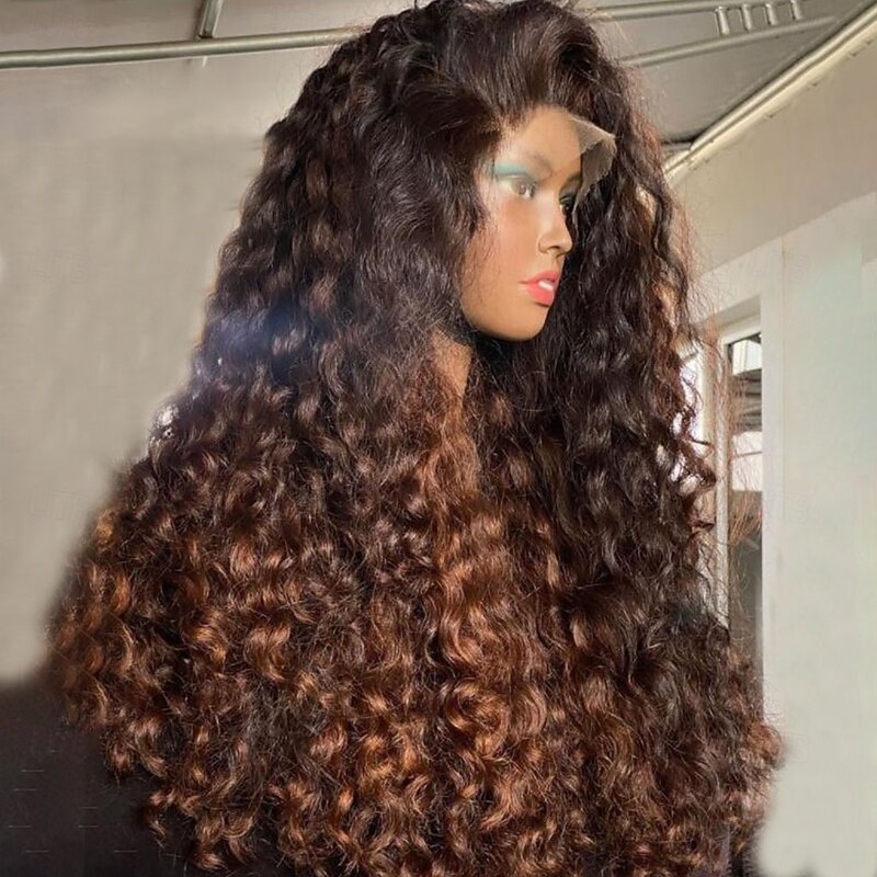 Remy Human Hair 13x4 Lace Front Wig Free Part Brazilian Hair Curly Water Wave Multi-color Wig 130% 150% Density Ombre Hair Natural Hairline Glueless For Women Long Human Hair Lace Wig2