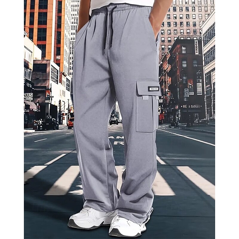 Men's Cargo Pants Trousers Drawstring Elastic Waist Multi Pocket Plain Wearable Outdoor Daily Camping & Hiking Fashion Classic Black Light Grey
