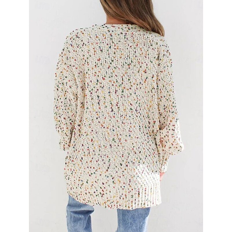 Women's Cardigan Casual Sweater Casual Soft Paisley Ribbed V Neck Knitted Long Sleeve Regular Tops Knit Outdoor Daily Weekend Beige Fall Winter2