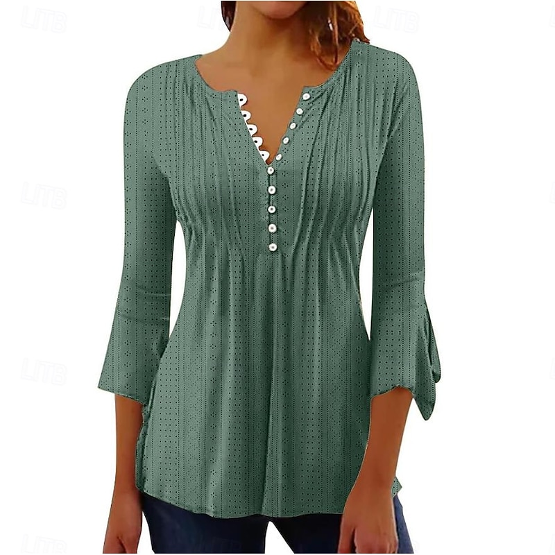 Women's Blouse Stylish Modern 3/4 Length Sleeve Regular Tops V Neck Work Daily Yellow Blue Purple Green Spring Fall4