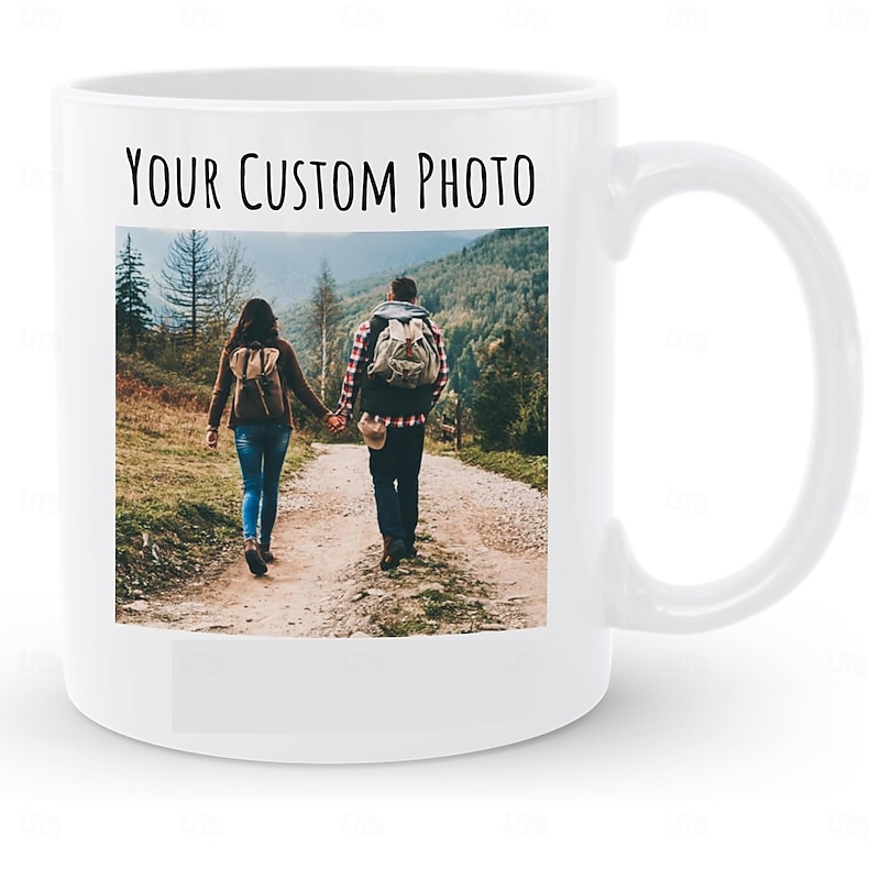 Personalized Coffee Mug Custom Picture Text or Logo Ceramic Mug  Custom Wedding Gift for Couple Customizable 11 Oz Tea Cup  White - Black2