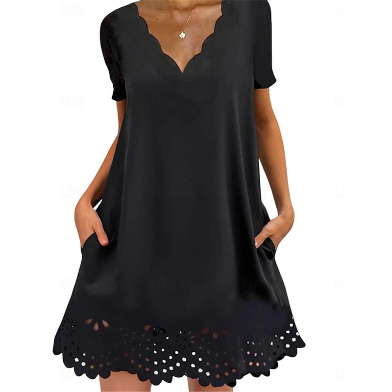 Women's Mini Dress Black Dress Casual Dress Cocktail Dress Formal Dress Streetwear Basic Casual Street Date Regular Fit Short Sleeve Scalloped Neck Black Summer3
