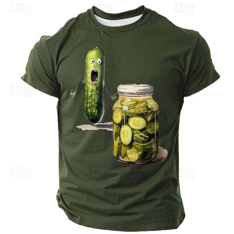 Men's Funny Screaming Cucumber Pickle Jar Graphic T-Shirt Short Sleeve4