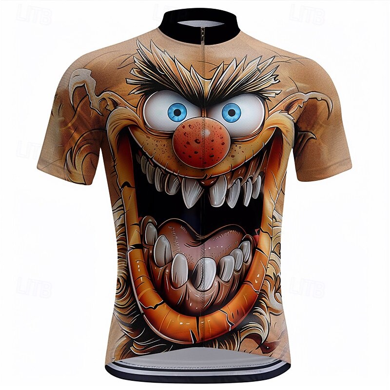 Men's Cycling Jersey Cartoon Short Sleeve Bike Tee Tshirt Top with 3 Rear Pockets Mountain Bike MTB Road Bike Cycling Quick Dry Front Zipper Wicking Sports Brown Khaki Clothing Apparel2