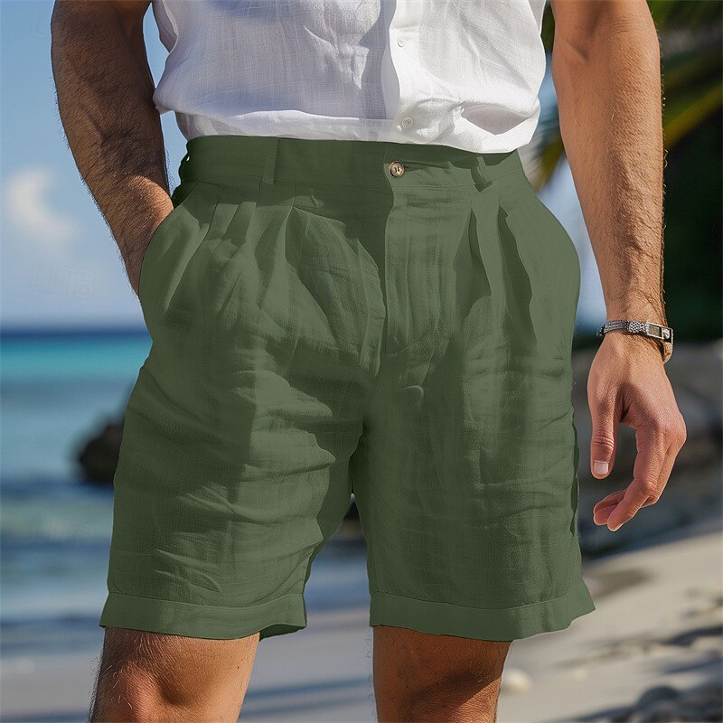 Men's Shorts Linen Shorts Dress Shorts Summer Shorts Beach Shorts Pocket Elastic Waist Straight Leg Plain Comfort Breathable Knee Length Casual Daily Holiday Fashion Streetwear Black White2