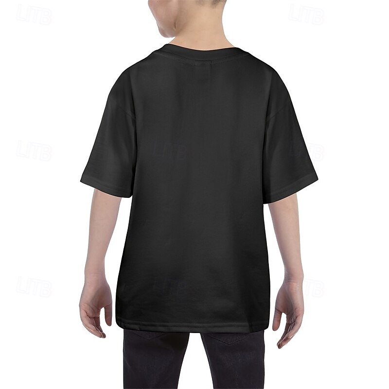 100% Cotton Kids Boys Black Letters T shirt Tops Crew Neck Short Sleeve Casual Daily Wear Vacation Fashion Sport Print Summer4