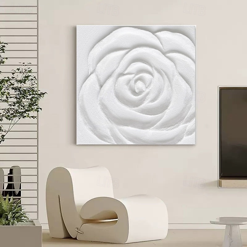 3D White Flower oil painting Hand-Painted Thick Texture Oil Painting Beige White Painting On Canvas Abstract Textured oil painting for Wall Art painting for Living Room artwork4