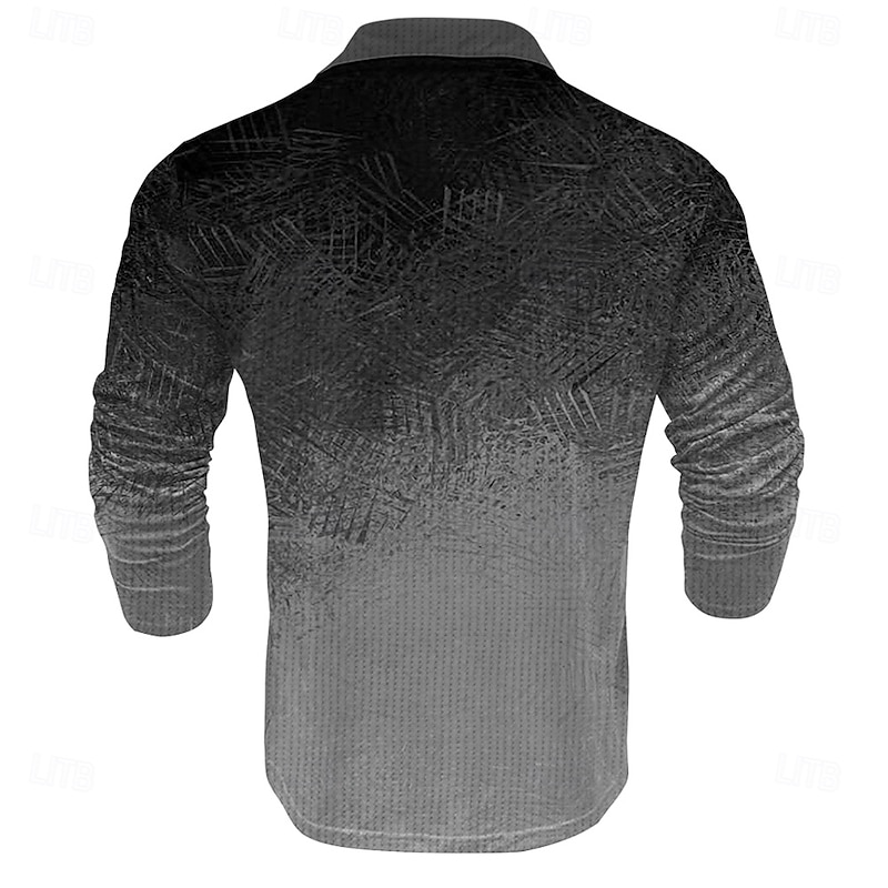 Men's Geometric Waffle Polo Shirts Golf Shirt Long Sleeve Polo Shirts Collared Shirts Casual Vacation Wear Formal Wear Festival Wear Buttons 3D Print Spring Fall & Winter Black Blue Orange2