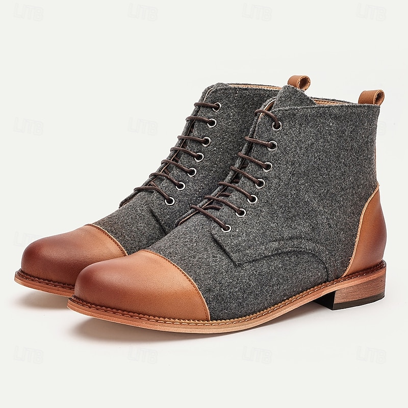Men's Vintage Lace-Up Ankle Boots with Cloth Fabric and Leather, Stylish and Comfortable for Daily Wear2
