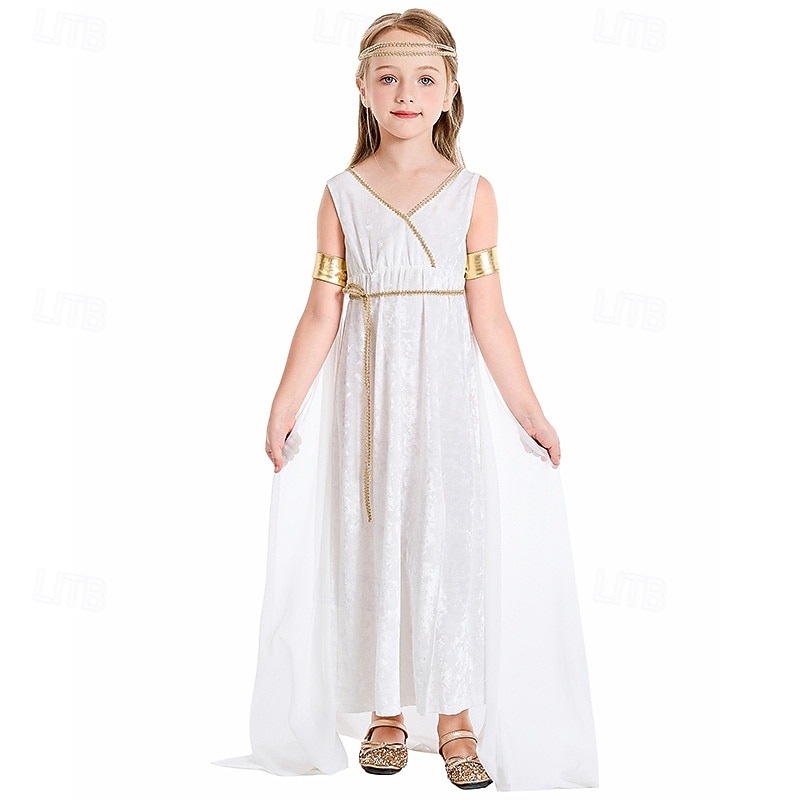 Greek Goddess Halloween Dress Cosplay Costume Vintage Inspired Kid's Girls' Carnival Masquerade Party Masquerade Easy Halloween Costumes Dress Up