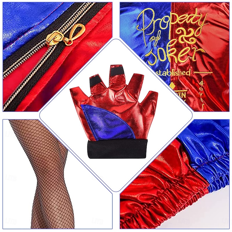 Harley Quinn Costumes 13 PCS Set Joker 2 Suicide Squad Clown Cosplay Costume Outfits with Wigs Accessries Embroidered Women's Girls' Movie Cosplay Halloween Carnival Performance Party4