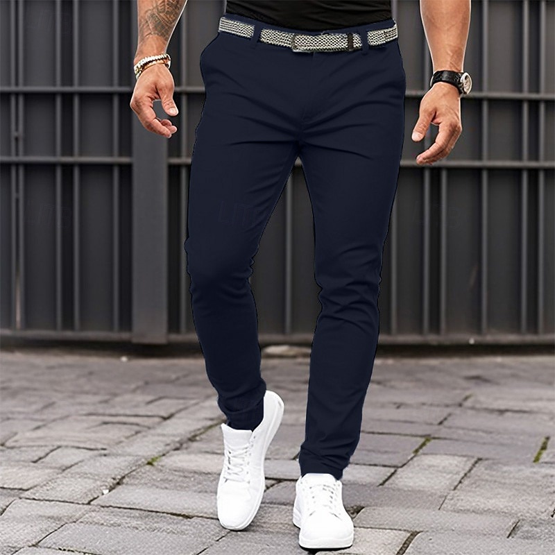 Men's Trousers Chinos Chino Pants Casual Pants Front Pocket Plain Comfort Breathable Casual Daily Holiday Fashion Basic Pumpkin Black4