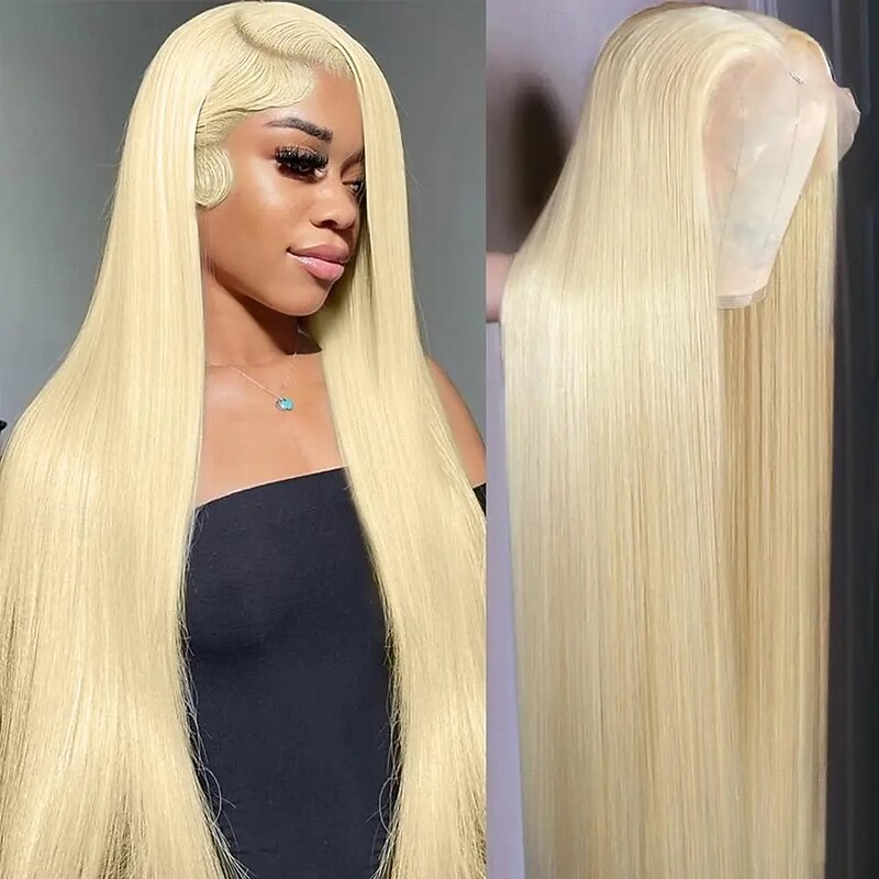 Human Hair 13x4 Lace Front Wig Free Part Peruvian Hair Natural Straight Blonde Wig 150% Density with Baby Hair Glueless Pre-Plucked For wigs for black women Long Human Hair Lace Wig2