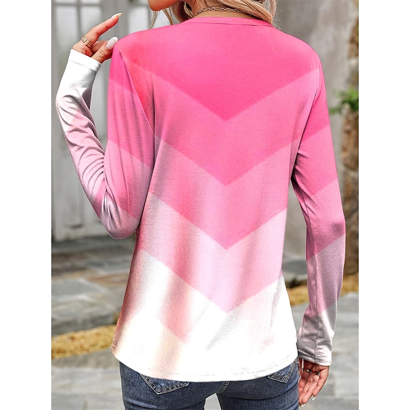 Women's T shirt Long Sleeve Crew Neck Long Sleeve Tunic Casual Print Regular Tops Daily Pink Spring Fall Prefall2