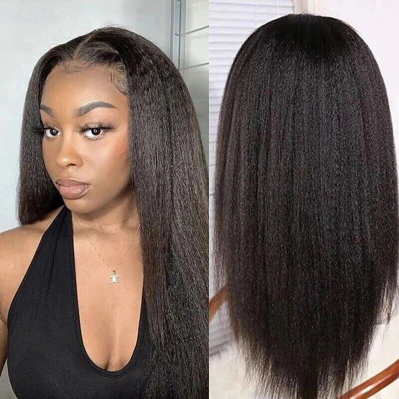 Remy Human Hair 13x4 Lace Front Wig Free Part Brazilian Hair kinky Straight Yaki Straight Black Natural Wig 130% 150% 180% Density with Baby Hair 100% Virgin Glueless Pre-Plucked For wigs for black2