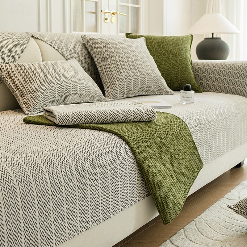 Solid Color Chenille Anti-Scratch Herringbone Couch Cover - Soft and Durable Fabric - Elegant Herringbone Pattern - Protects Your Sofa from Scratches and Wear4