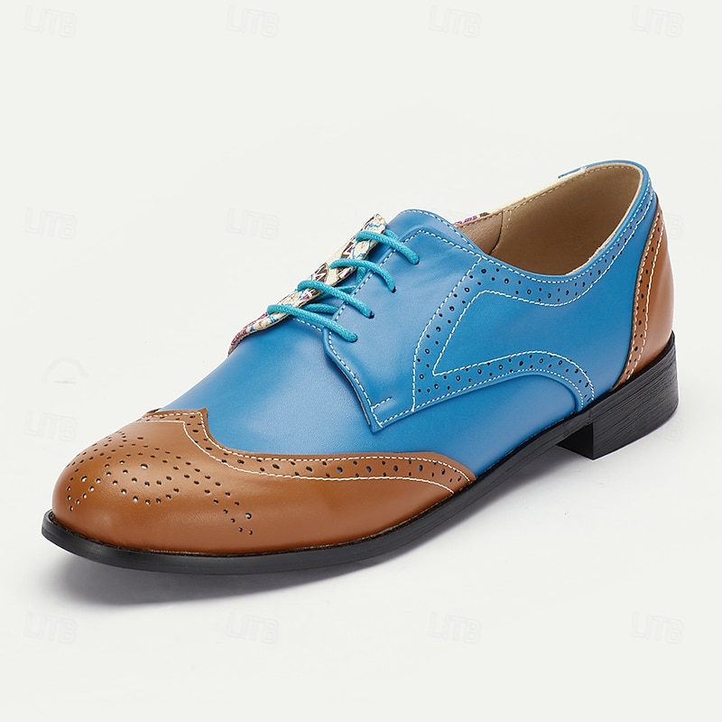 Men's Colorful Oxford Brogues with Blue and Brown Leather, Intricate Pattern Design - Stylish and Unique Shoes for Formal and Semi-Formal Occasions3