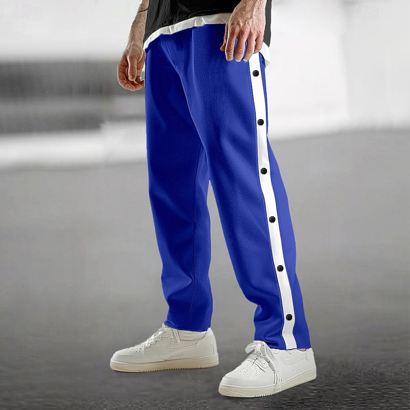 Men's Sweatpants Joggers Tear Away Pants Trousers Straight Leg Sweatpants Drawstring Elastic Waist Side Button Plain Comfort Breathable Full Length Outdoor Daily Going out Fashion Casual Black Blue2