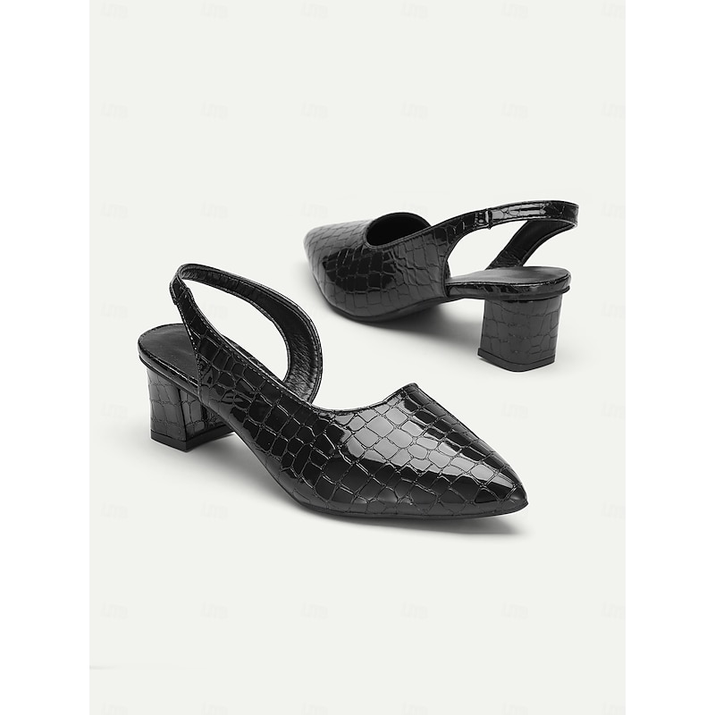 Women's Black and Brown Crocodile Print Pointed Toe Heels - Elegant Leather Pumps for Professional and Evening Wear3