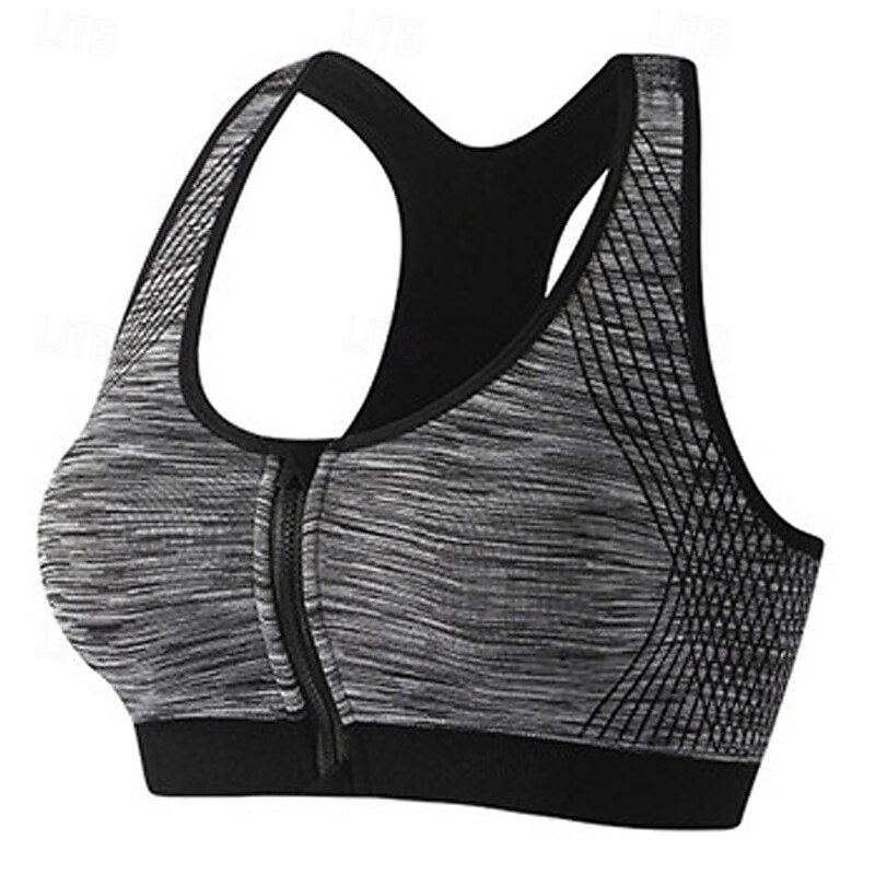 Women's Light Support Sports Bra Running Bra Zipper Racerback Bra Top Padded Fitness Leisure Sports Running Breathable Lightweight Soft Blue Fuchsia Green Solid Colored4