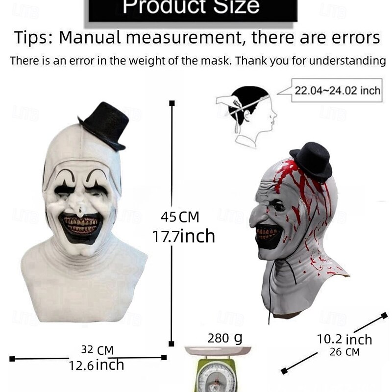 Halloween Scary Halloween Mask, Terrifier Realistic Horror Clown Halloween Mask Scary Costumes, Horror Funny Latex Full Headdress Funny Horror Mask For Halloween Masquerade Partie2