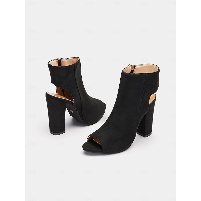 Women's Boots Daily Booties Ankle Boots Block Heel Pointed Toe Fashion Suede Zipper Black3