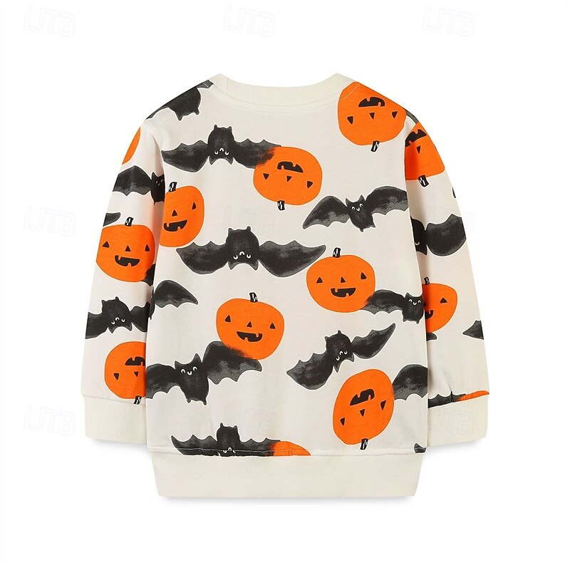 Halloween Boys 3D Pumpkin Bat Sweatshirt Long Sleeve Spring Fall Fashion Basic 100% Cotton Kids 4-7 Years Crew Neck Outdoor Casual Daily Regular Fit2