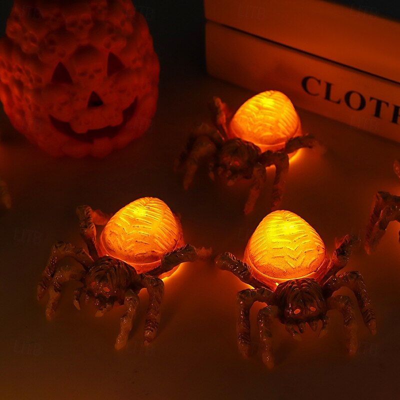 3pcs Halloween Decorations Spider Light LED Electronic Candle Light New Atmosphere Layout Props Glowing Spider Ghost Festival Ornaments Night Lamp3