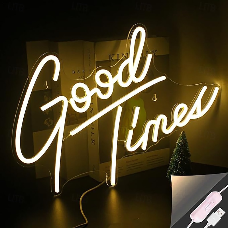 Good Times Neon Sign Light, USB Powered LED Neon Light Warmwhite Light Up Sign for Room Wall Decor, Man Cave Bar Pub Wedding Party Birthday Christmas Gifts