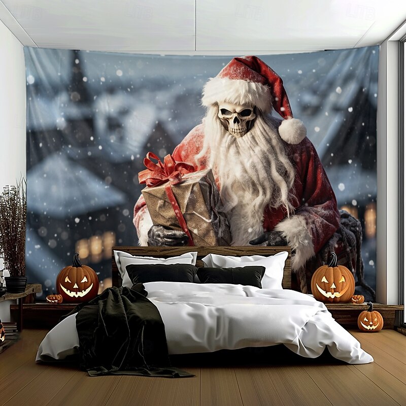 Hanging Tapestry Skeleton Christmas Santa Claus Wall Art Large Tapestry Mural Decor Photograph Backdrop Blanket Curtain Home Bedroom Living Room Decoration 14