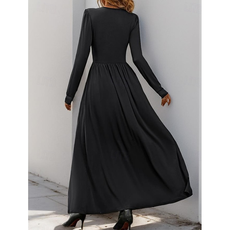 Women's Maxi Dress Black Dress Cocktail Dress Formal Dress Plain Dress Casual Street Date Loose Fit Plain Long Sleeve V Neck Black Red Blue Green Spring Fall2