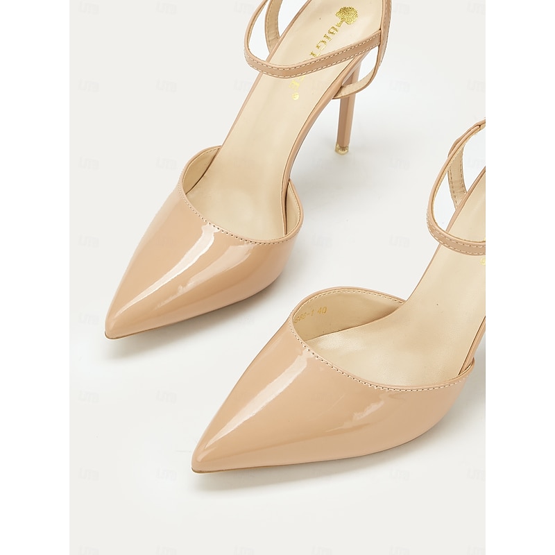 Women's Chic Nude Patent Leather High Heel Sandals with Adjustable Ankle Strap, Ideal for Evening Events and Professional Settings4