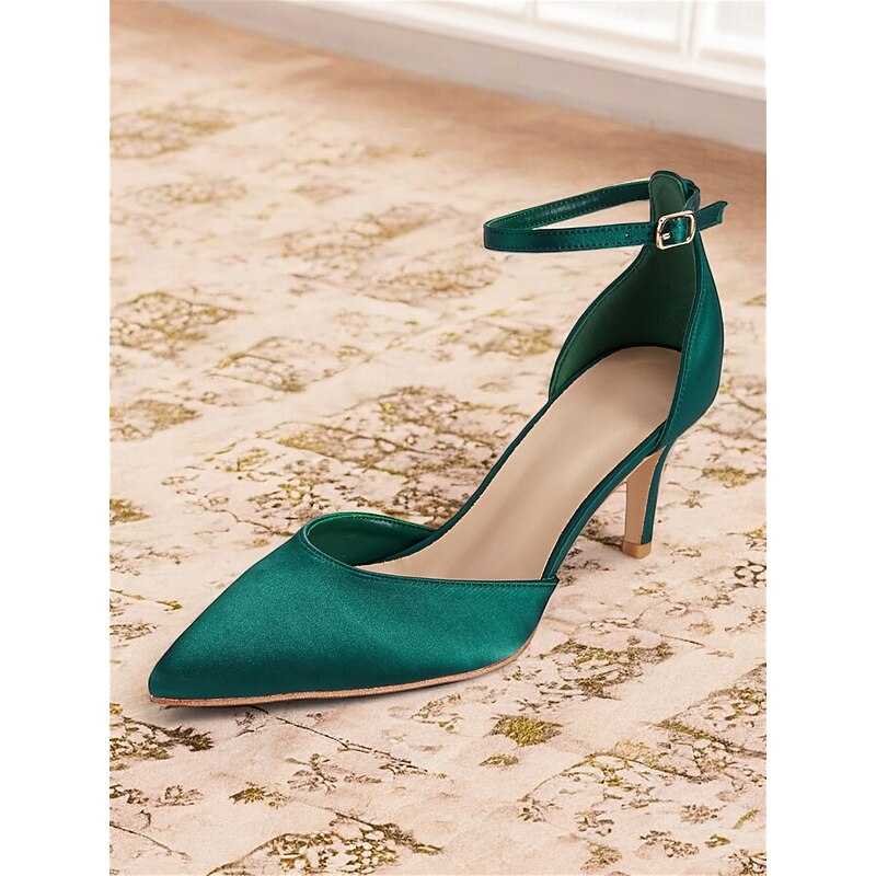 Women's Emerald Green Satin Ankle Strap Heels - Elegant Pointed-Toe Stiletto for Parties, Weddings, and Special Occasions2
