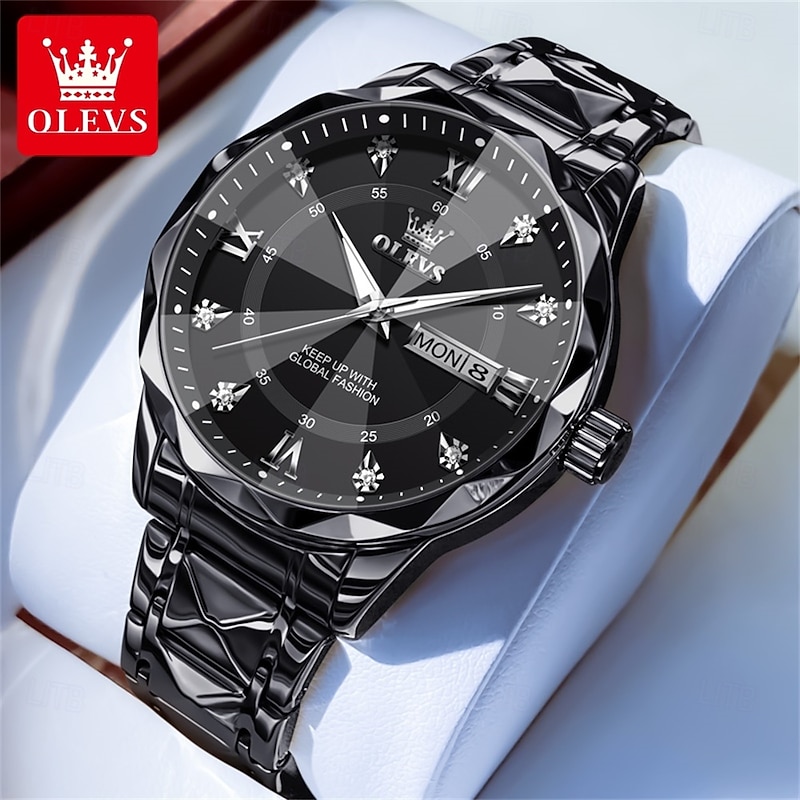 OLEVS Men Quartz Watch Minimalist Fashion Business Wristwatch Luminous Calendar Date Week Waterproof Steel Watch