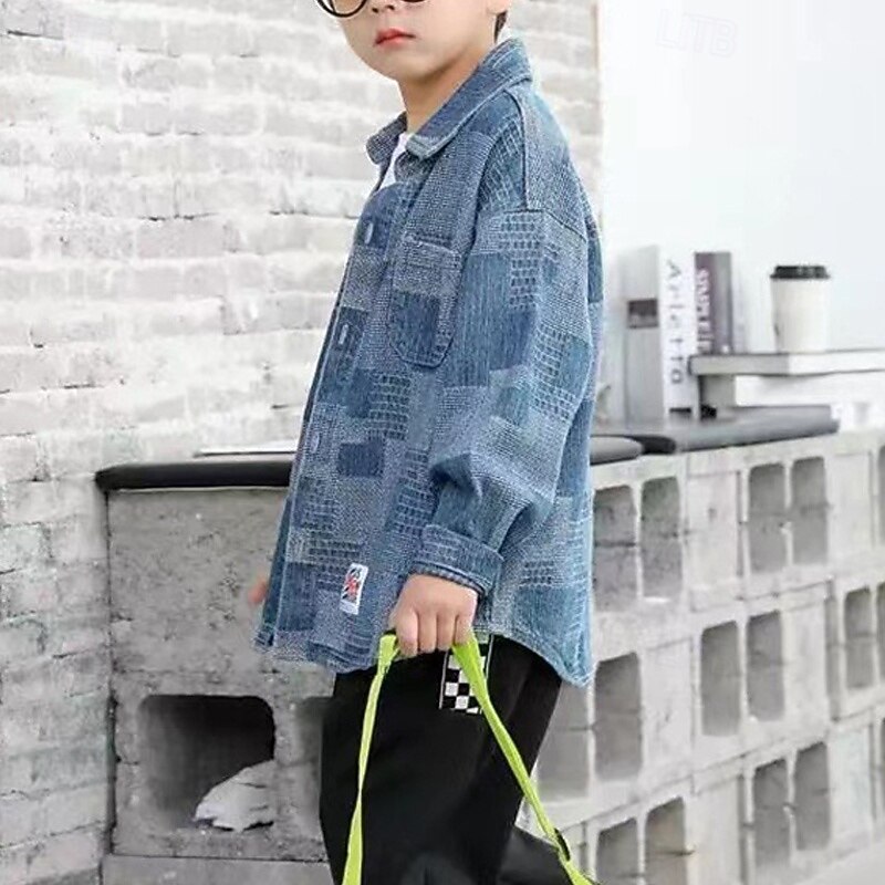 Boys' 3D Plaid Coat Outerwear Long Sleeve Spring Fall Streetwear Sport Basic Kids 4-12 Years Vacation Sport Daily Regular Fit4