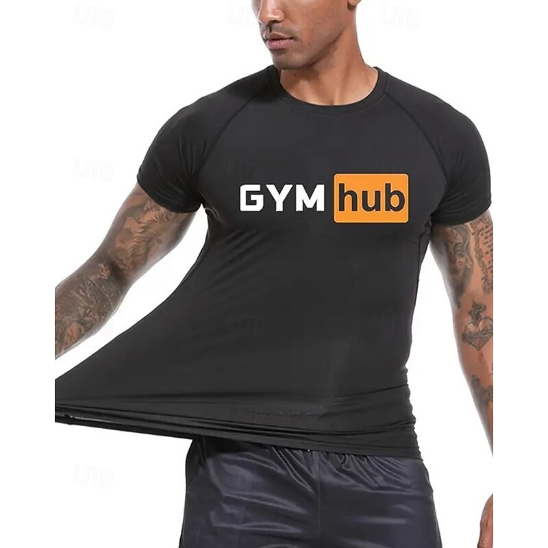 Men's Compression Shirt Athletic Shirt Gym Shirt Fitness Shirt Short Sleeve Tee Tshirt Casual Athleisure Letter Quick Dry High Stretch Breathable Gym Workout Walking Jogging Sportswear Activewear