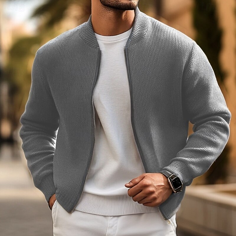 Men's Lightweight Jacket Sweater Coat Formal Home Warm Knitted Spring Fall Winter Solid Color Vintage Fashion Shirt Collar Short Black Khaki Grey Jacket2
