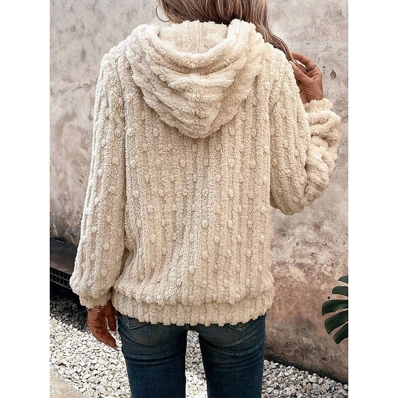 Women's Hoodie Sweatshirt Vintage Fashion Comfrt Fleece Plain Street Dailywear Casual Hooded Patchwork Loose Fit Long Sleeve Khaki Fall Winter3