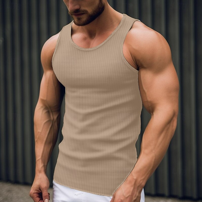 Men's Tank Top Vest Top Undershirt Sleeveless Shirt Sleeveless Crew Neck Summer Plain Fashion Designer Muscle Outdoor Going out Gym Black White Khaki Top Tee for Men3