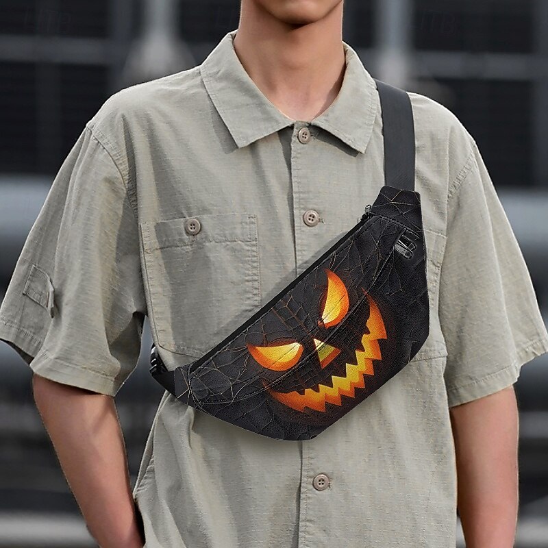 Mne's Spooky Halloween Pumpkin Face Fanny Pack - Ideal for Halloween Parties and Trick-or-Treating2