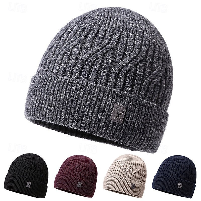 Hiking Hat Balaclava Skull Cap Beanie Thermal Warm Fleece Lining Soft Winter Men's Fishing Activity