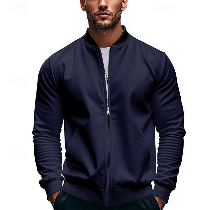 Men's Lightweight Jacket Varsity Jacket Daily Vacation Breathable Patchwork Spring & Fall Color Block Fashion Classic Stand Collar Regular Black Yellow Red Navy Blue Royal Blue Jacket 22