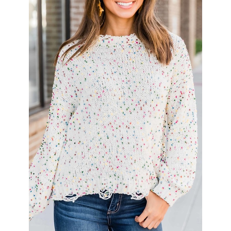 Women's Sweater Pullover Sweater Jumper Casual Sweater Casual Soft Geometric Ribbed Crew Neck Knitted Long Sleeve Regular Tops Knit Outdoor Daily Weekend Pink Beige Fall Winter